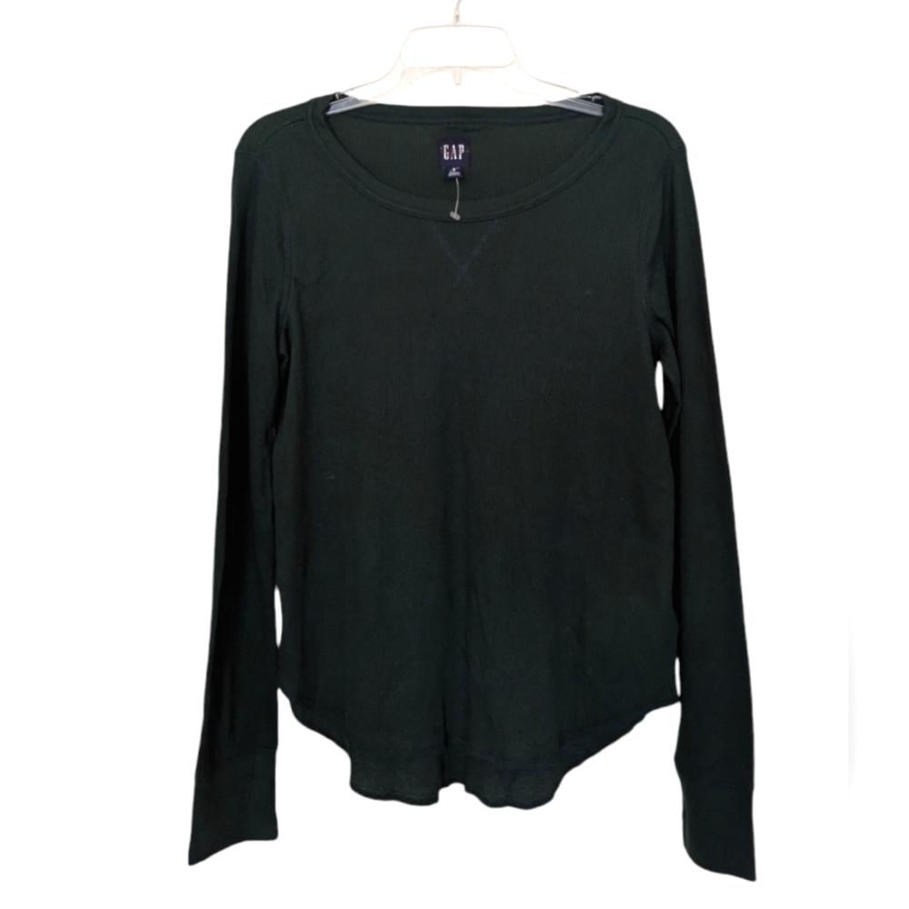 NEW GAP HUNTER GREEN ROUND HEM WAFFLE THERMAL PULLOVER SMALL 🌸